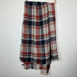 Look Red White Blue Wool Blend Blanket Scarf Fringe